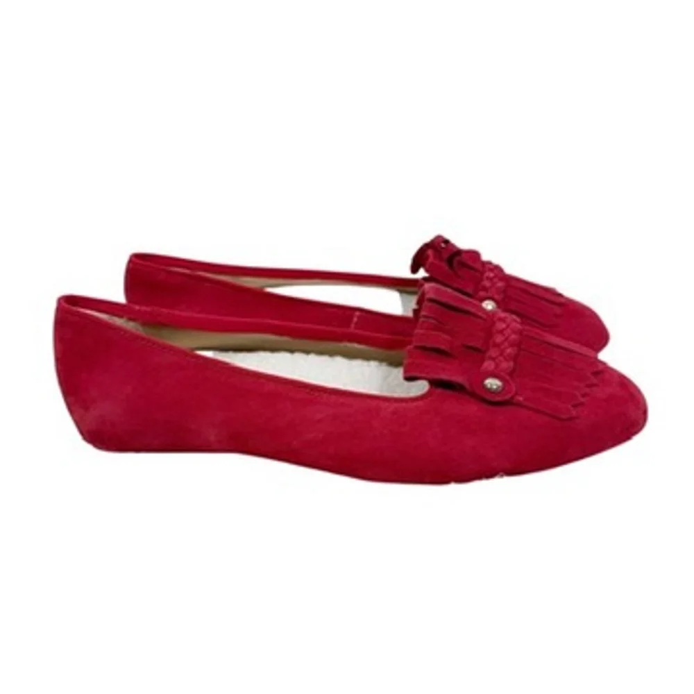 Birdies Red Cardinal Suede Flat Loafer Slippers Kiltie fringe Slippers Size 6